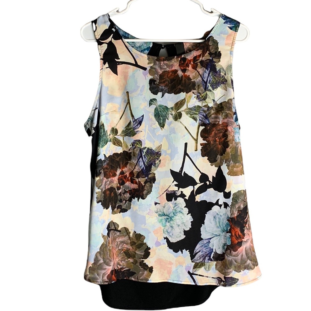 Tt Collection Floral Sleeveless Keyhole Back Blouse Size Large Trina Turk